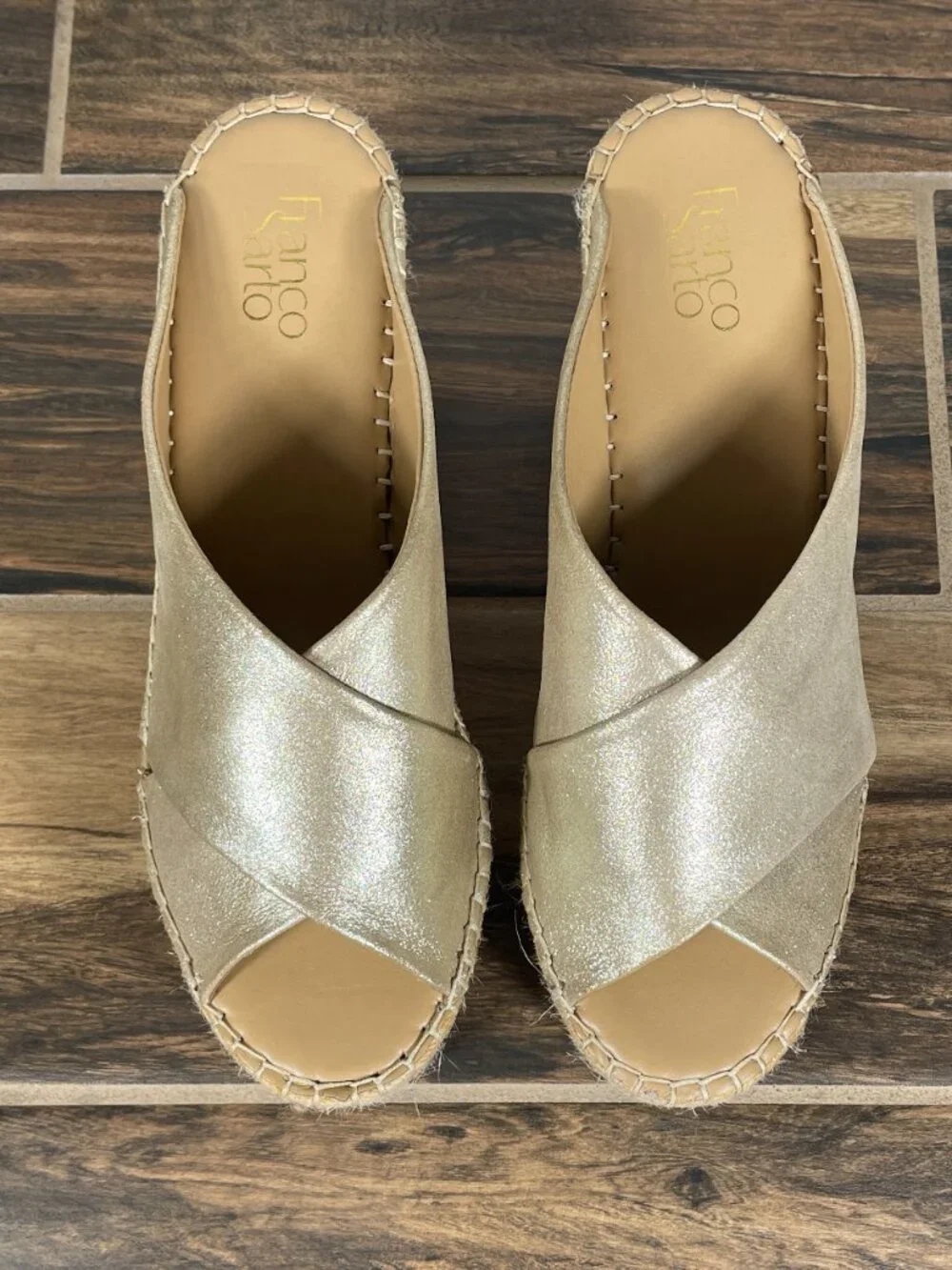 Franco Sarto Tiffany Shoes Womens 11 Gold Leather Platform Wedge Espadrille
